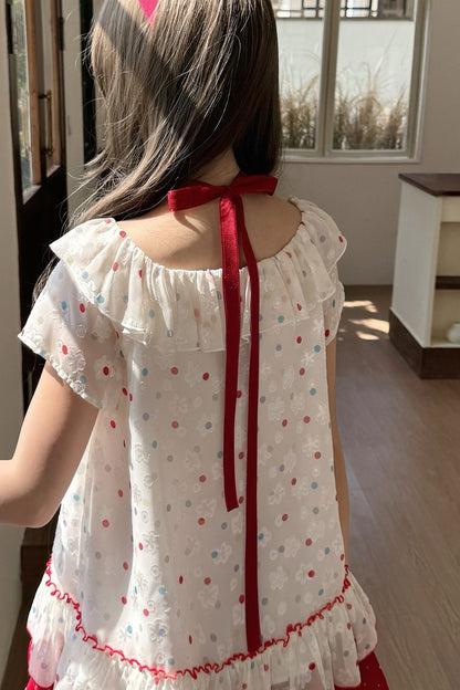 Berry Rococo Polka Dot Floral Short Top and Skirt Set-Up