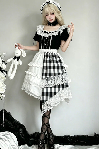Lace Trim Plaid Skirt + Top + Hair Accessories
