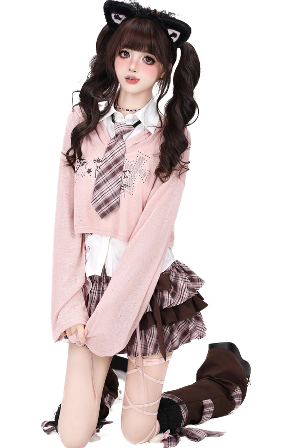 Cool Loose Long-Sleeved Blouse With Jacket and Skirt Set-Up