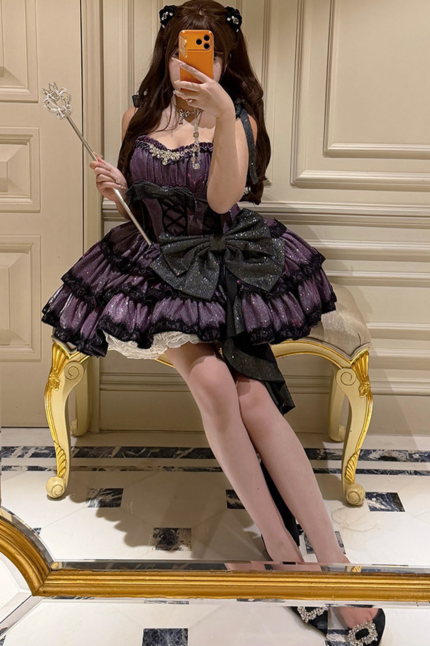 Abito lolita da principessa con fiocco viola