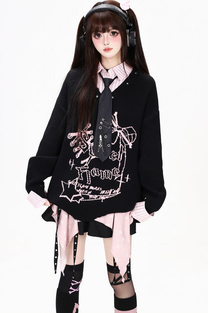 Pull en tricot effet superposé avec nœud
