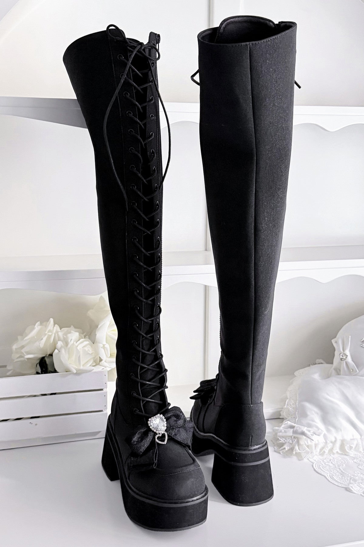 Cross-Studded Platform Over-The-Knee Boots