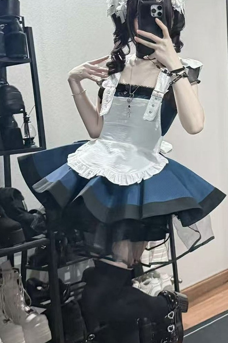 Striped Layered-Look Maid Dress