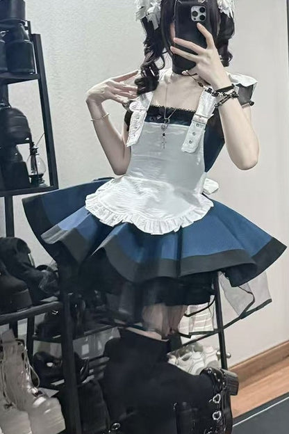 Striped Layered-Look Maid Dress