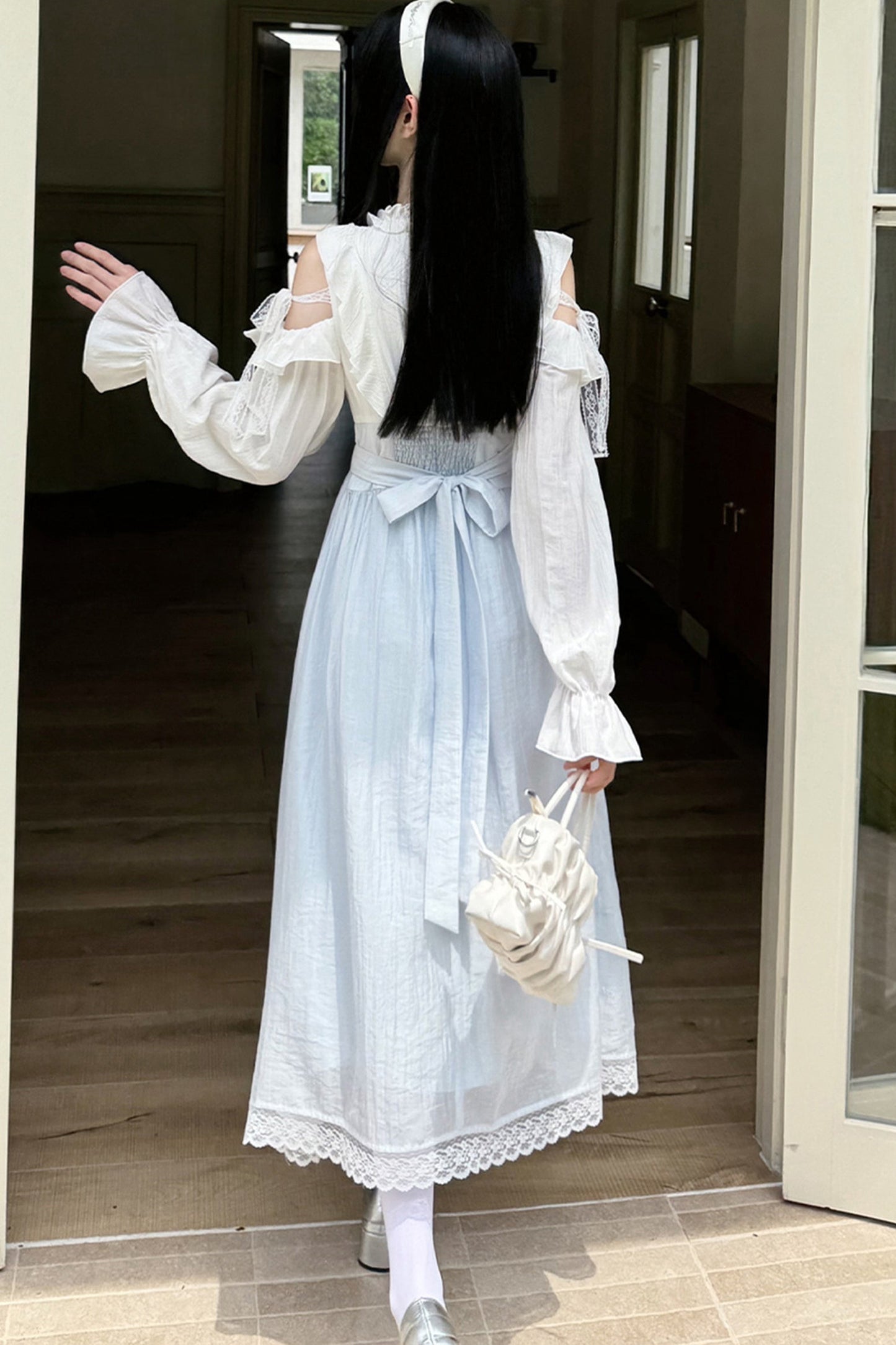 Long Sleeve Off-Shoulder Patchwork Dress