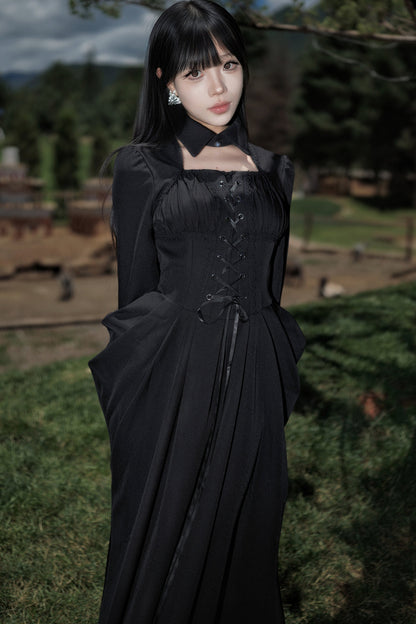 Black Cape Fishtail Long Dress