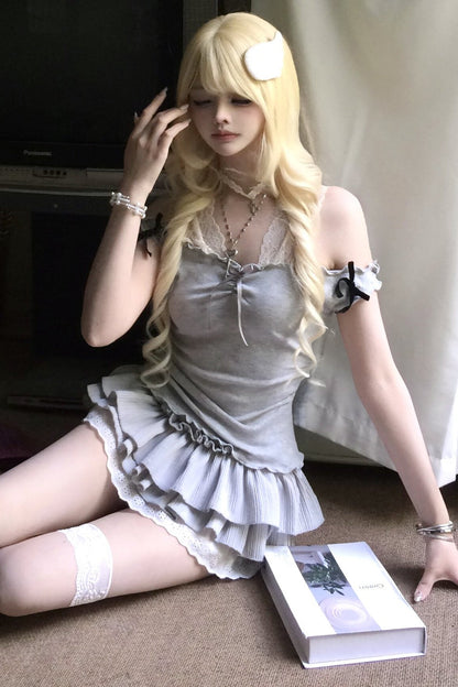 Gray Lace Camisole & Layered Skirt Set-Up