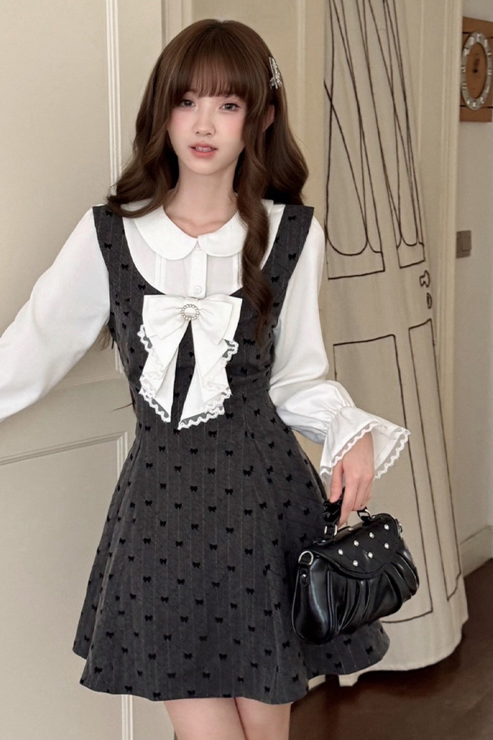 Long-Sleeve Lace Layered-Look Dress