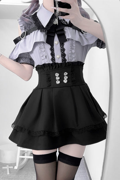 Cherry Short-Sleeve Shirt and Skirt Set-Up