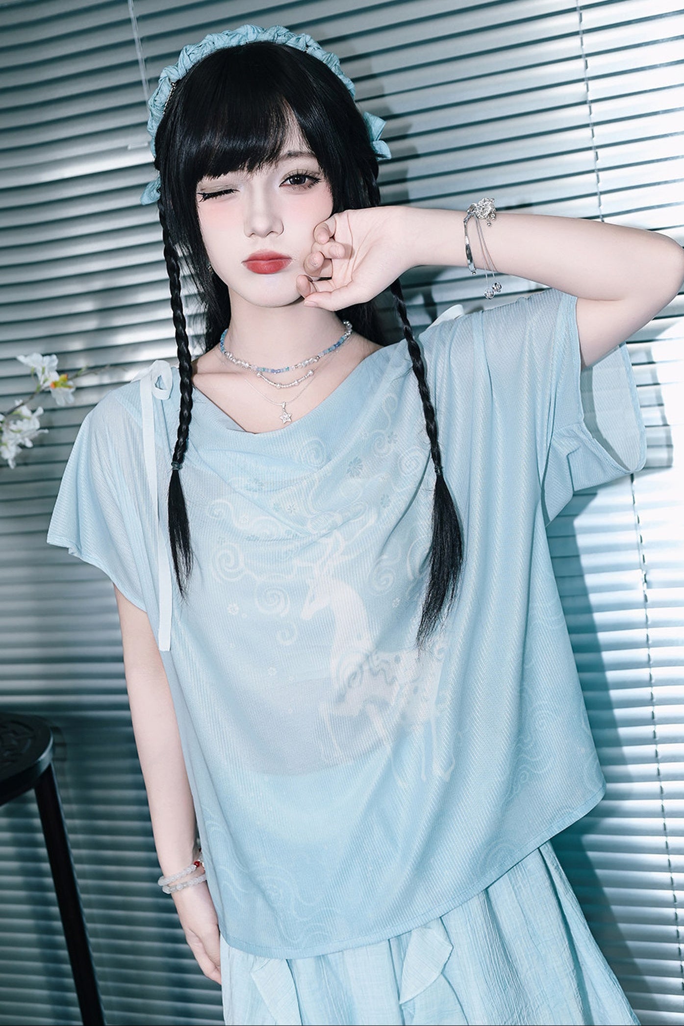 Chiffon-Set im China-Stil mit Hirsch-Print