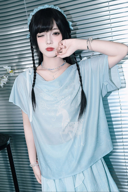 Chiffon-Set im China-Stil mit Hirsch-Print