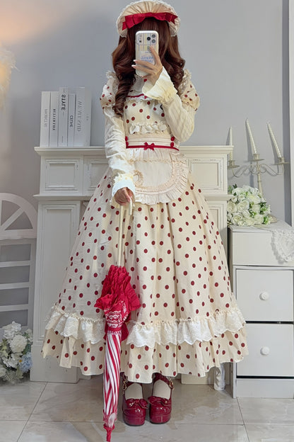 Cotton Polka Dot Print OP Dress Set-Up
