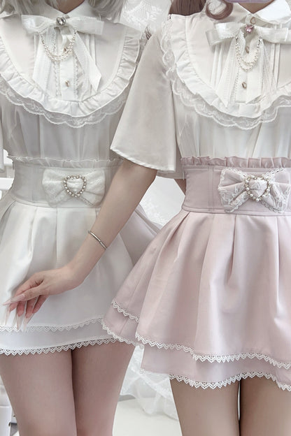Tencel Blusen- und Rock-Set mit Schmetterlingsärmeln