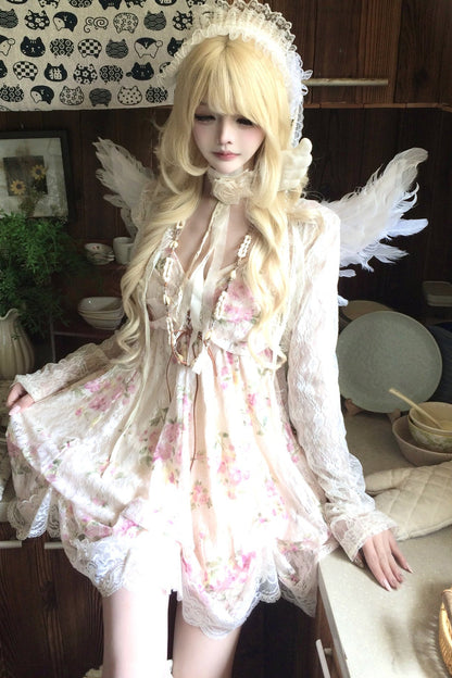 Ruffle-Sleeve Cardigan & Cami Dress Set-Up