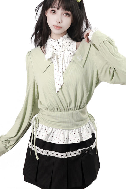 Tea Time Academy Blouse & Lace Pleated Skirt Set