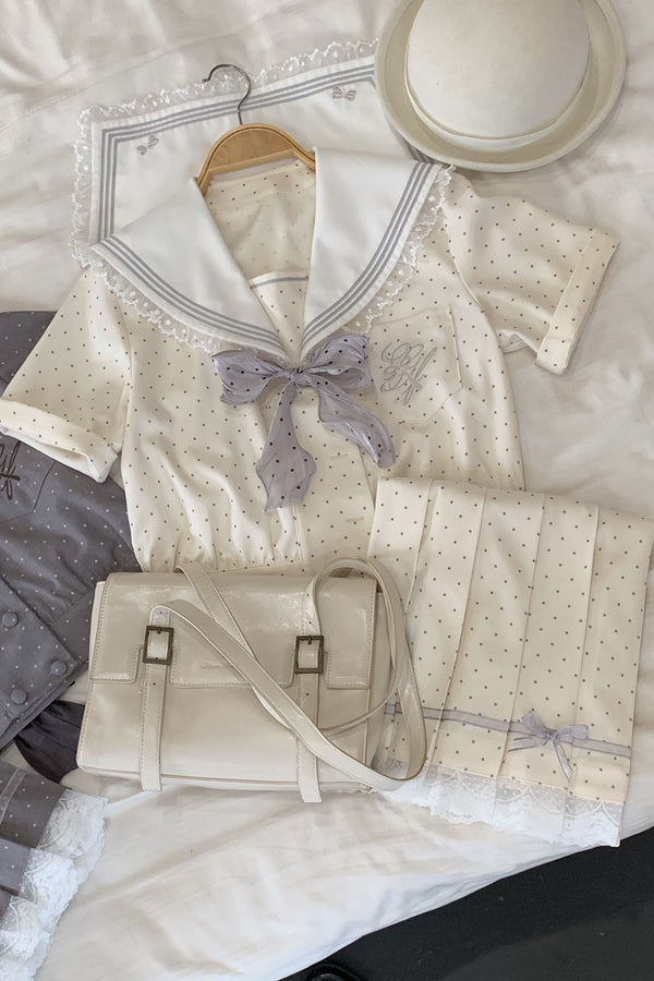 Cream Yellow Dot Sailor Uniform Outfit