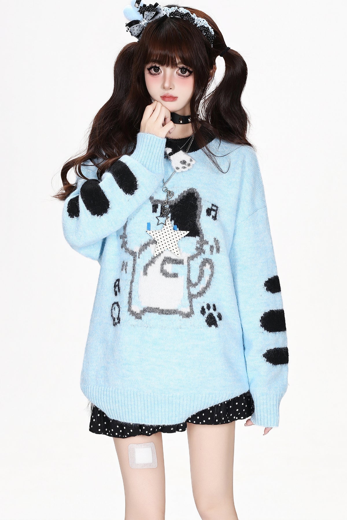 Cat Round-Neck Loose Knit Sweater