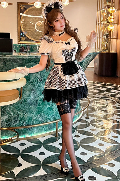 千鳥リボンドールメイドロリータドレス