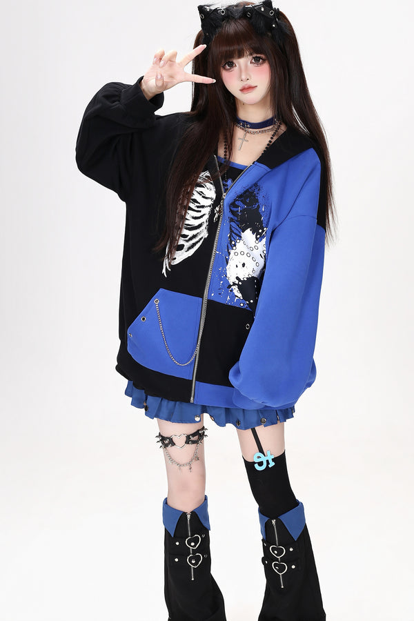 Subculture Punk Color-Blocking Hooded Jacket