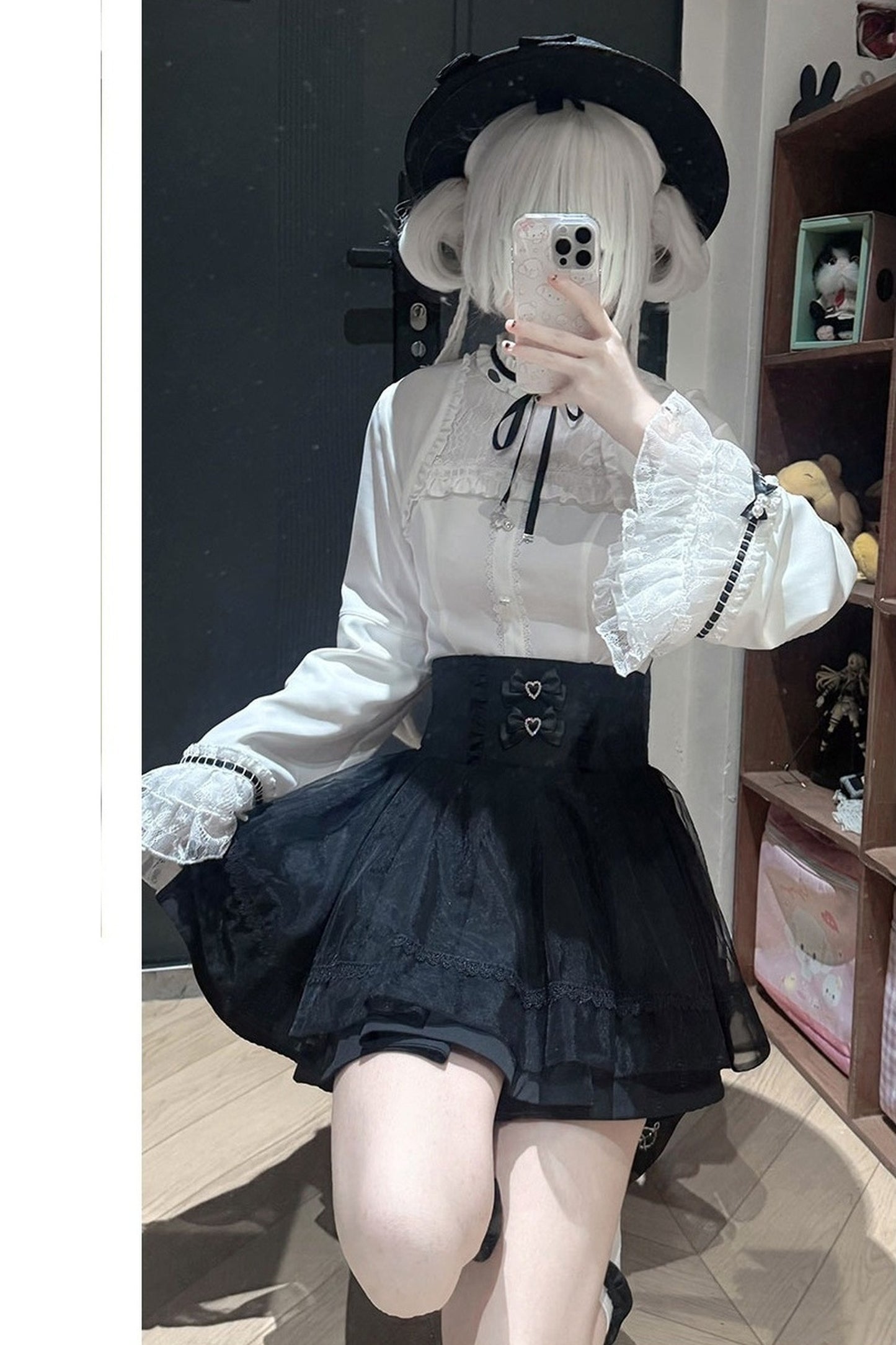 Ruffle Lace Bell Sleeve Top & Skirt Set