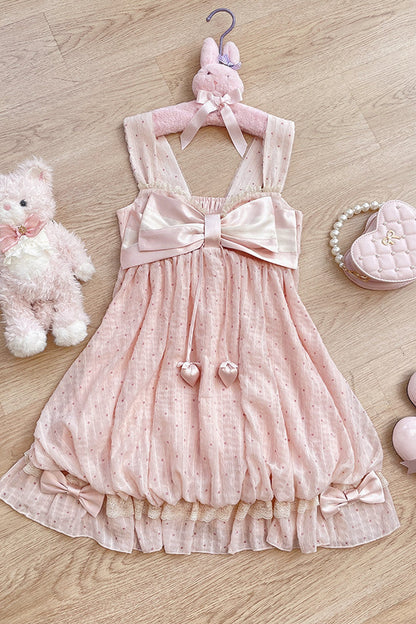 [Reservierungsschluss 29. Mai] Romantisches Feen-Ballonkleid mit rosa Punkten und Schleife