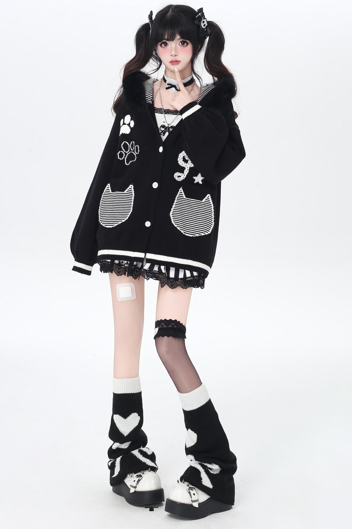 Cat Concerto Hooded Knit Cardigan
