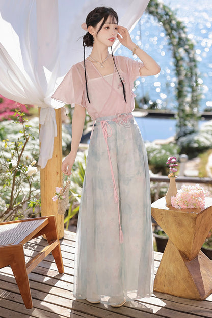 New Chinese Style Hanfu Top and Pants Set