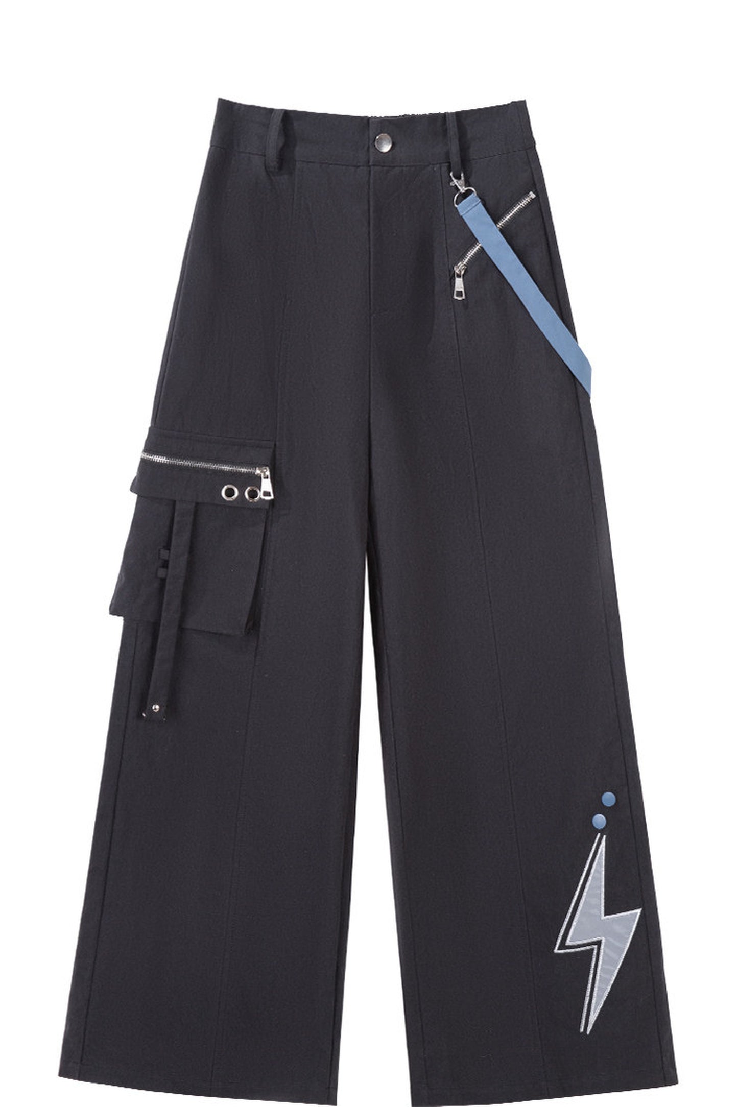 Schwarz-blaues Colorblock-Workwear-Jacken-Sweatshirt und weite Hose im Set