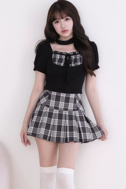 [Pre-order Item] Jirai Kei Plaid Pleated Set-Up