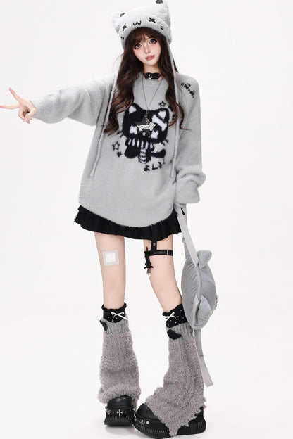 Cat Jacquard Loose Knit Pullover Sweater