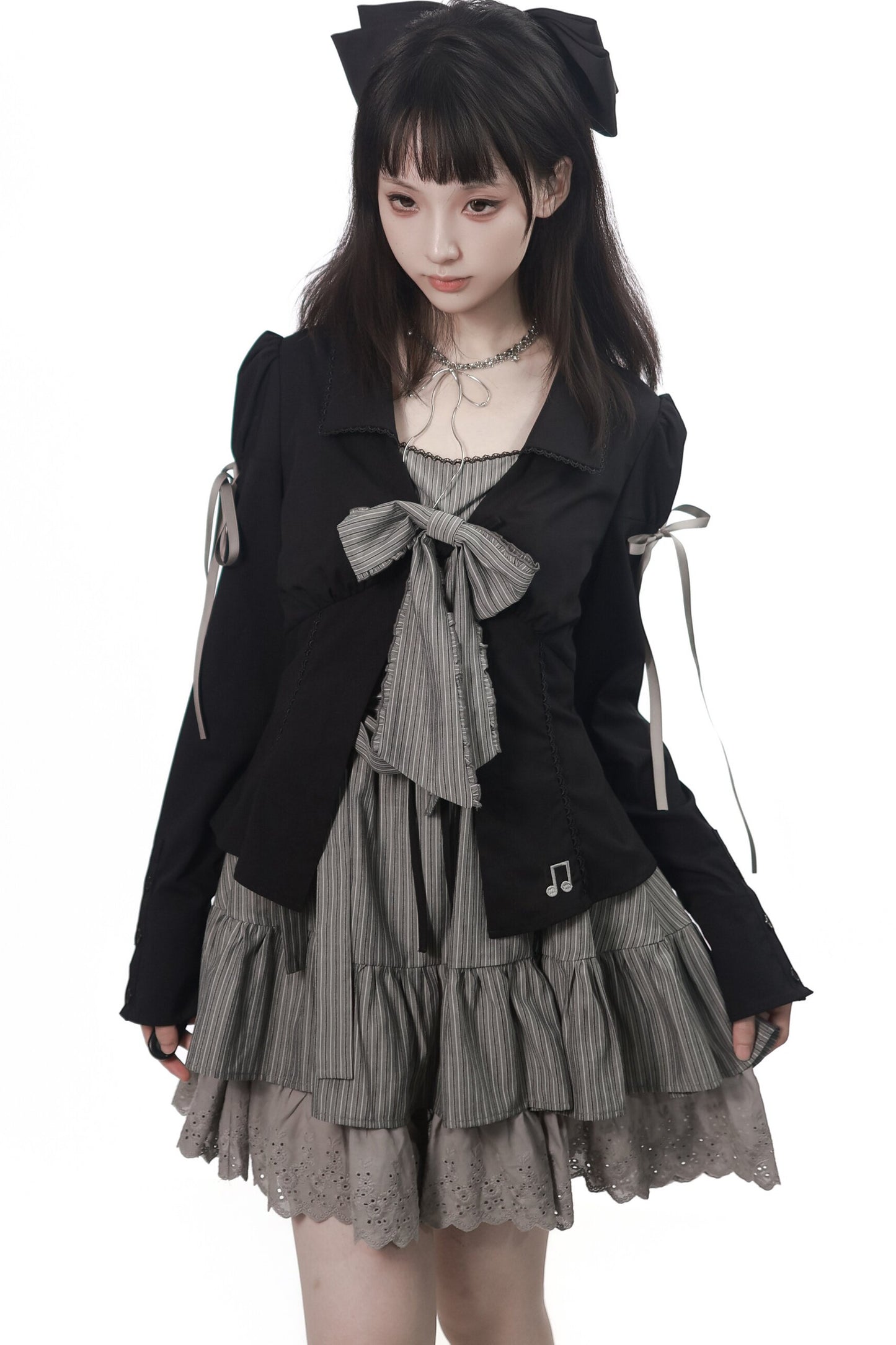 Vintage Strings Lace Double-Layered Suspender Dress Shirt Set-Up