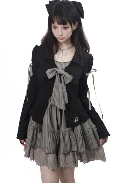 Vintage Strings Lace Double-Layered Suspender Dress Shirt Set-Up
