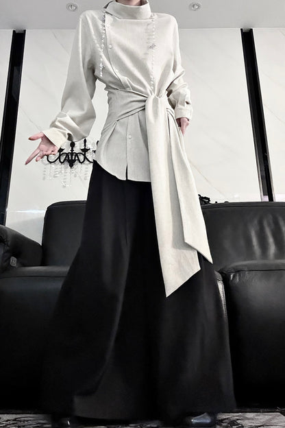 Long Sleeve Diagonal Placket Shirt