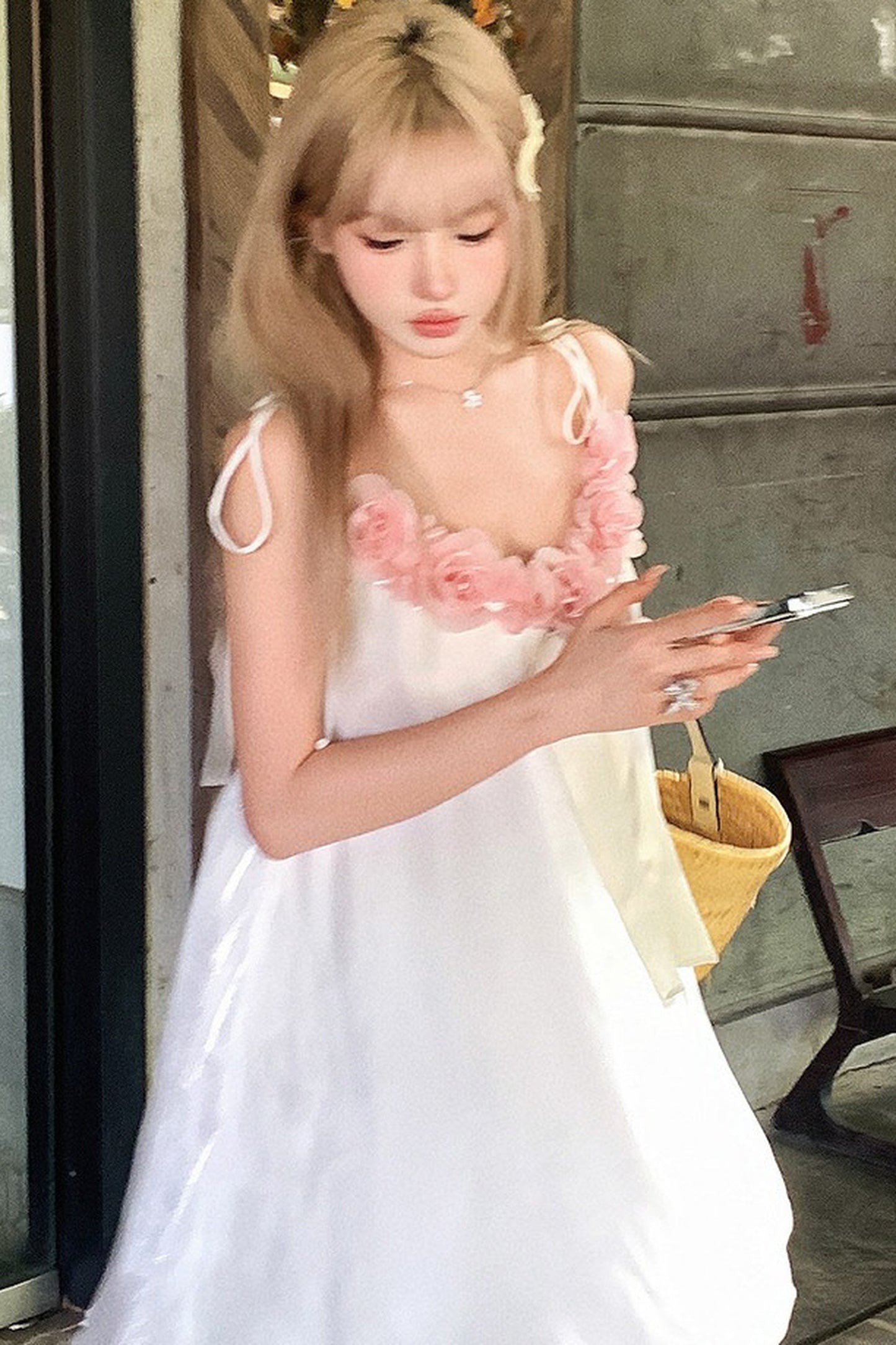 핑크 로즈 리본 캐미 원피스