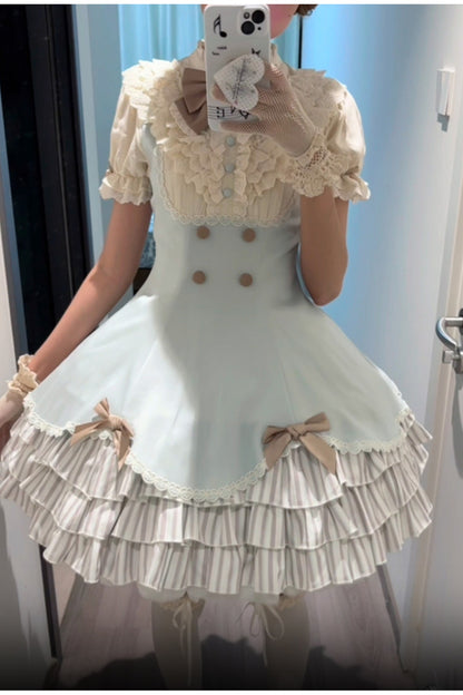 Lace Stand Collar Petal Hem Ruffle Dress
