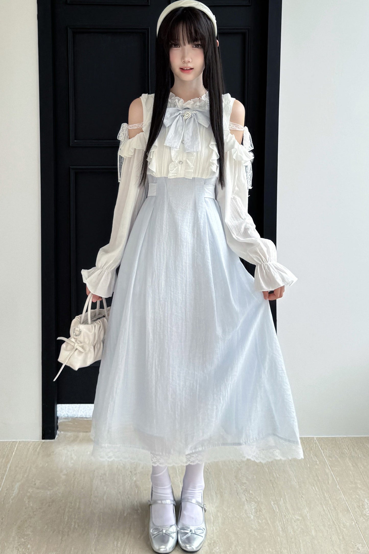 Long Sleeve Off-Shoulder Patchwork Dress