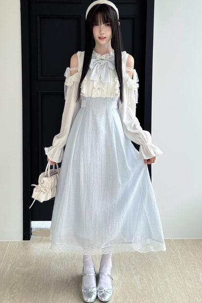 Long Sleeve Off-Shoulder Patchwork Dress