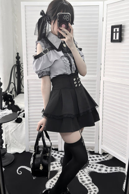 Cherry Short-Sleeve Shirt and Skirt Set-Up