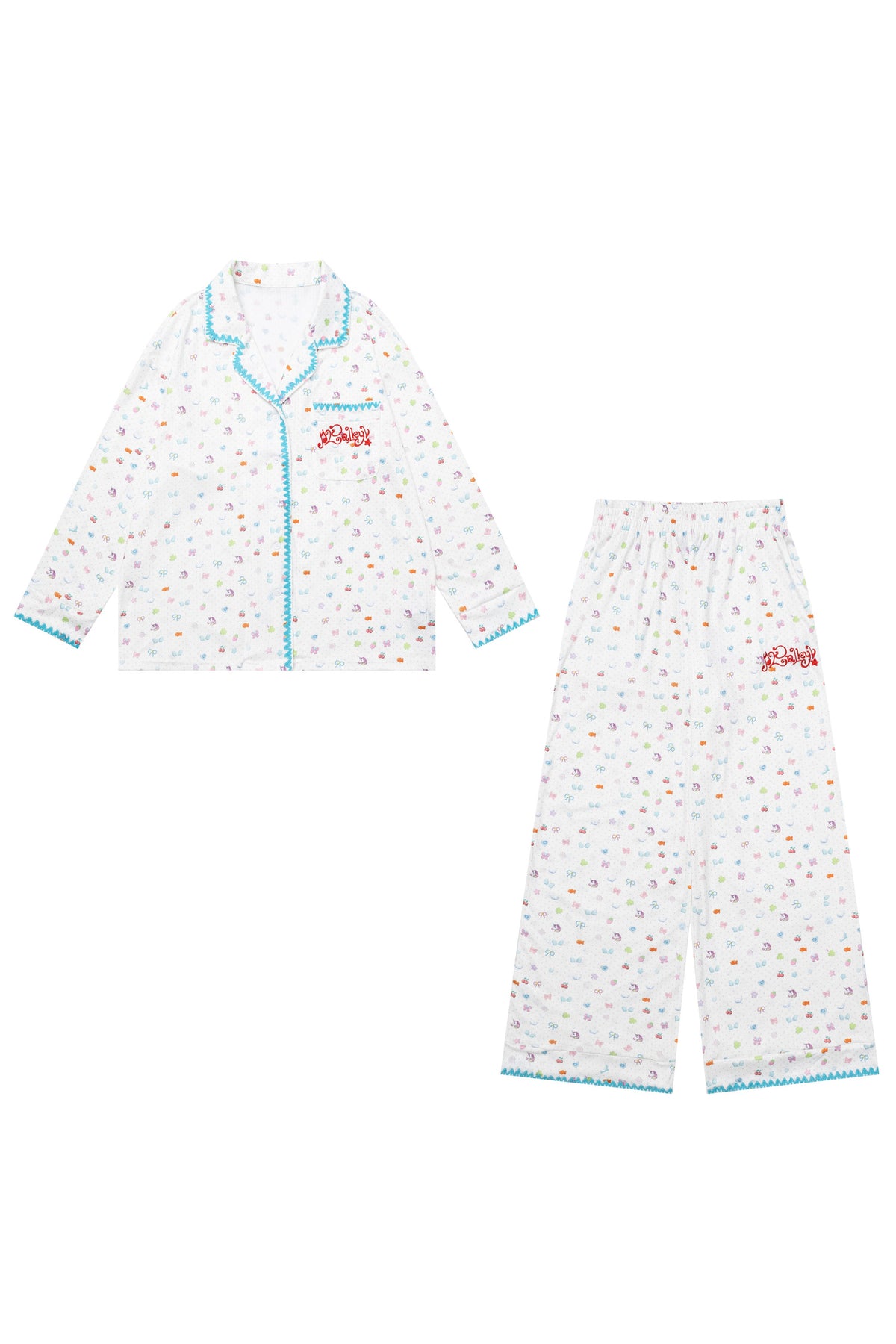 Colorful Bunny Print Long-Sleeved Pajama Top Set