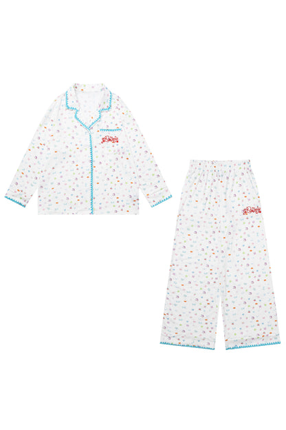 Colorful Bunny Print Long-Sleeved Pajama Top Set