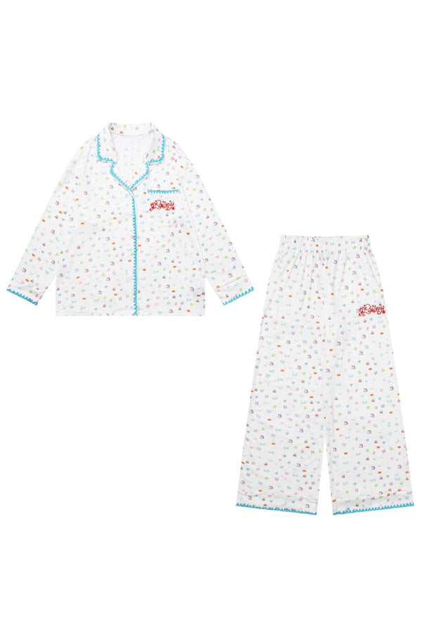Colorful Bunny Print Long-Sleeved Pajama Top Set