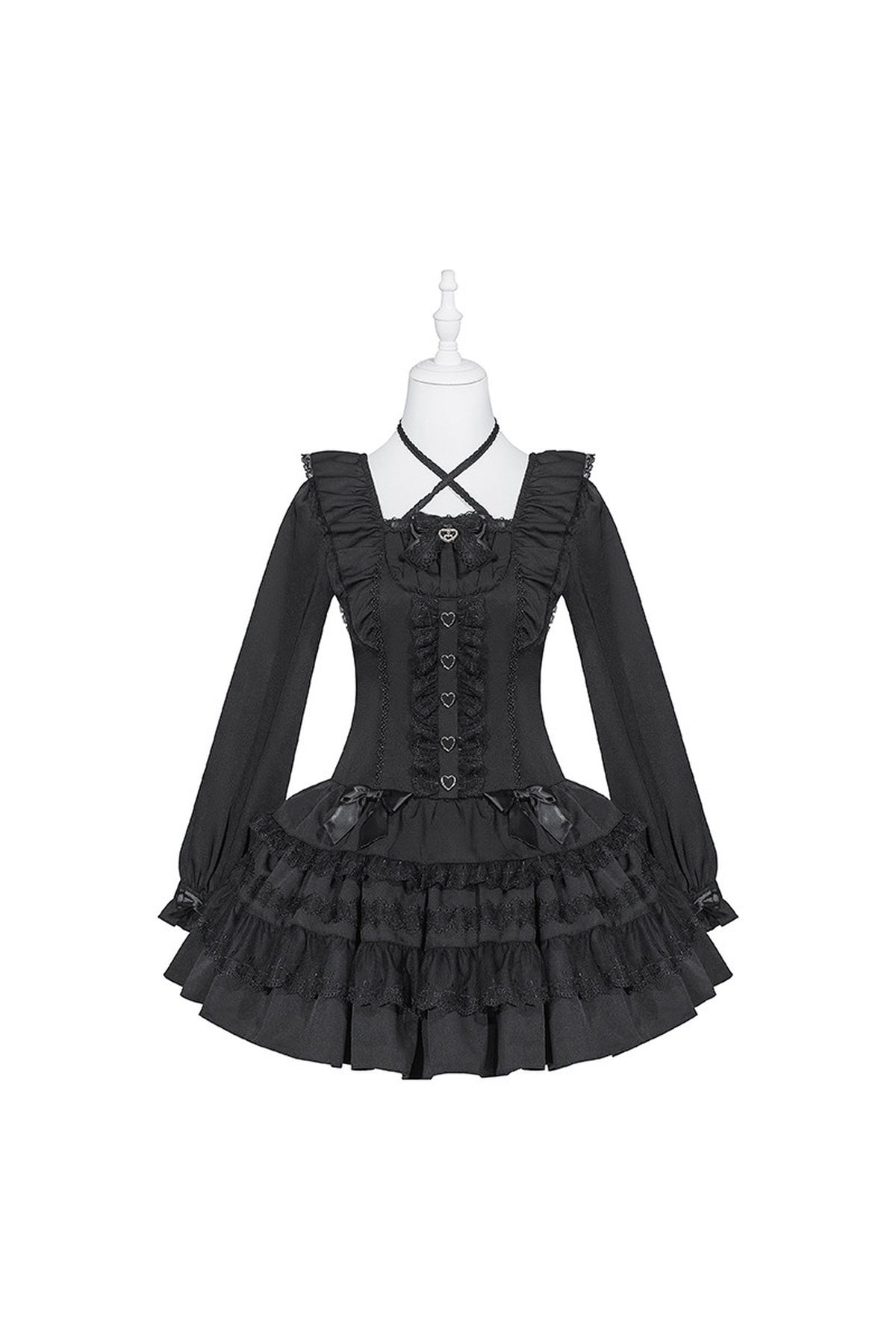 Lace Long Sleeve Cross-Tie Bow Dress