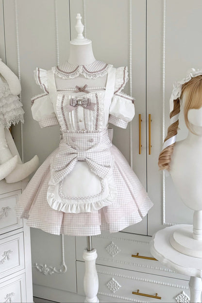 Ensemble haut à volants à carreaux style girly et minijupe à carreaux
