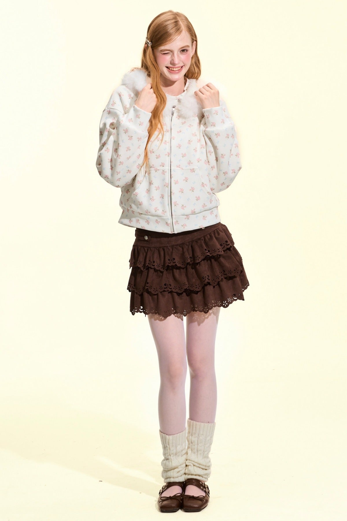 Brown Suede Multi-Layered Ruffle Cake Skirt