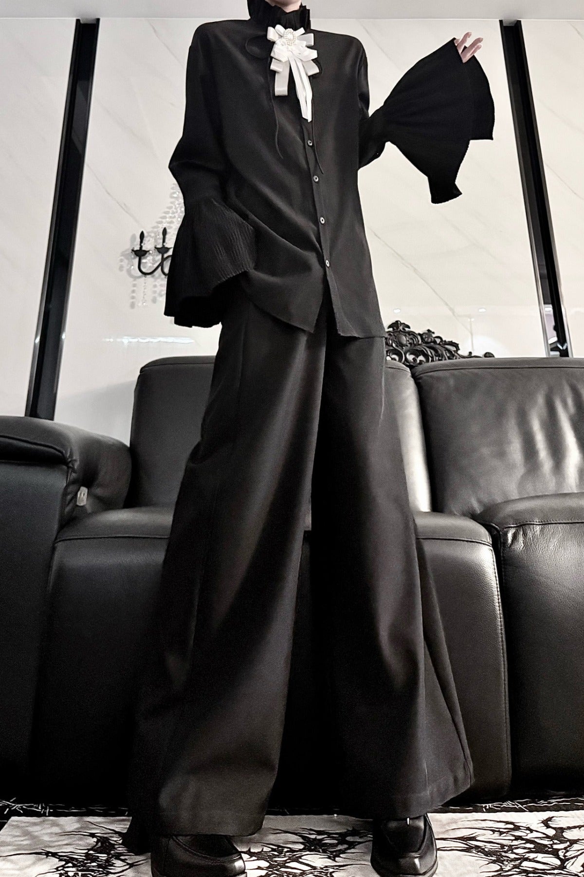 Pleated Bell Sleeve Blouse