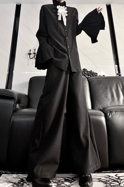 Pleated Bell Sleeve Blouse