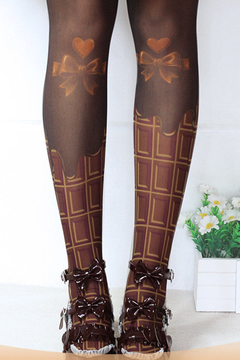 Medias lolita con lazo de chocolate dulce