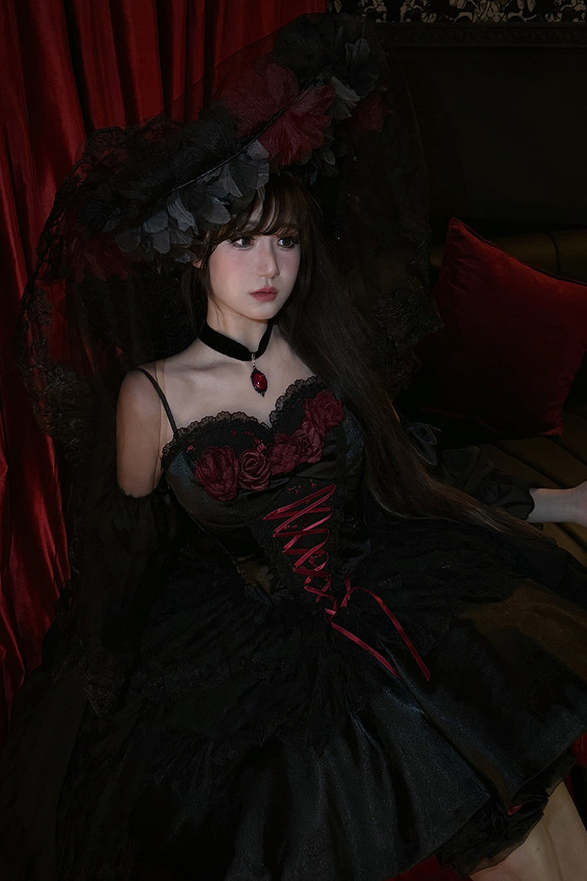 Gothic Red Black Evening Dress