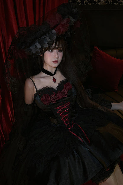 Gothic Red Black Evening Dress