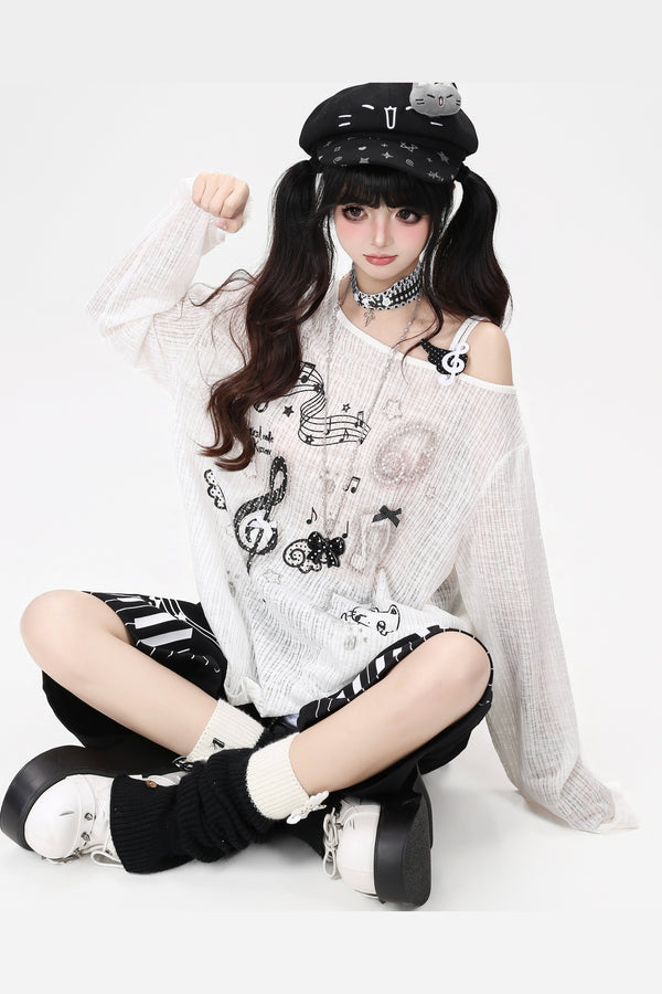 ミュージカルオフショルダートップス